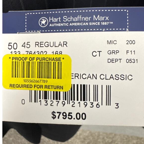 Hart Schaffner Marx Men's Wool Suit Jacket Black Pinstripe Professional Sz 50 - Picture 9 of 11